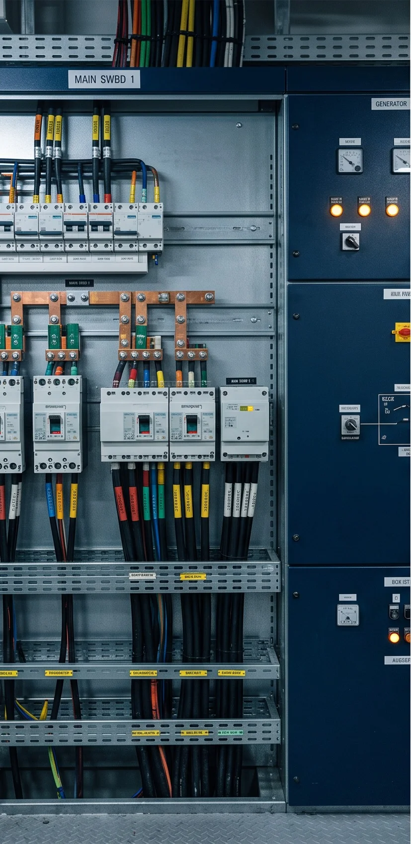 Imagen ilustrativa de un tablero eléctrico industrial y cableado